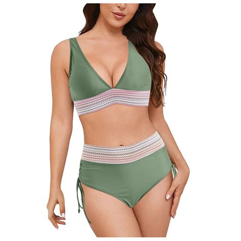 Entyinea Women S Two Piece High Waisted Bikini Set Tummy Control Swimsuit Full Coverage Bathing