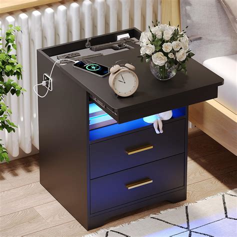 nightstand  gun drawer charging bedside table  usb type