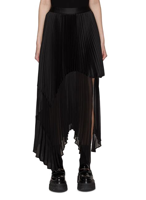 Alice Olivia Hix Sunburst Pleated Asymmetrical Midi Skirt In Black