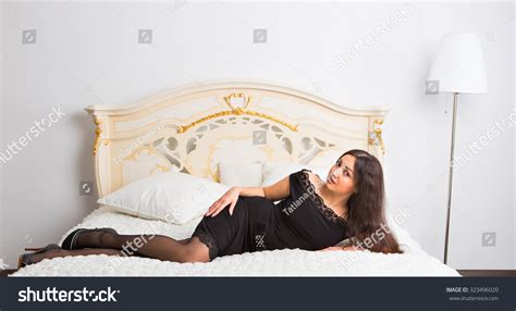 Sexy Beautiful Brunette Woman Lying Bed Stock Photo 323496020 Shutterstock