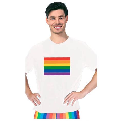 Adult Rainbow Flag T Shirt Top Tee Gay Pride LGBTQ White One Size BIG W