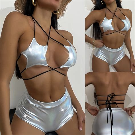 New Swimsuit Star Sequins Silver Hanging Neck Strap Bikini Women Bikini And Swimwear Price
