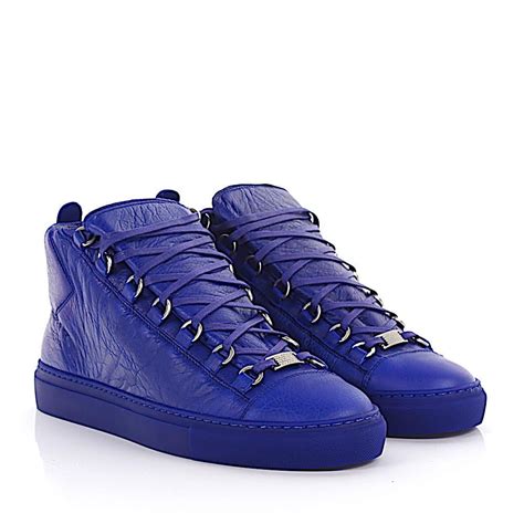Balenciaga High Top Sneakers Pelle Leather Blue for Men - Lyst