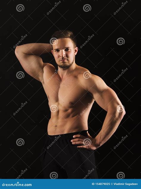 Strong Athletic Man Showes Naked Muscular Body Stock Image Image Of Bodybuilder Chest 154879025