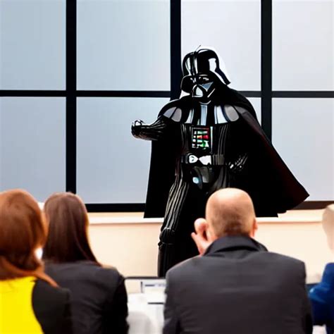 Photo Of Darth Vader Giving Presentation In Business Stable Diffusion