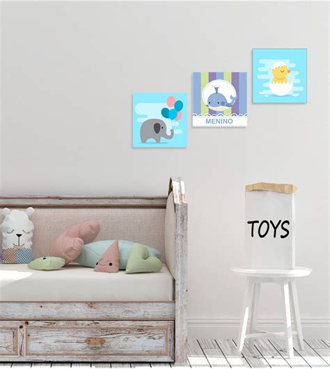 Quadros Decorativos 3 Peças Quarto de Bebê Menino Elo7