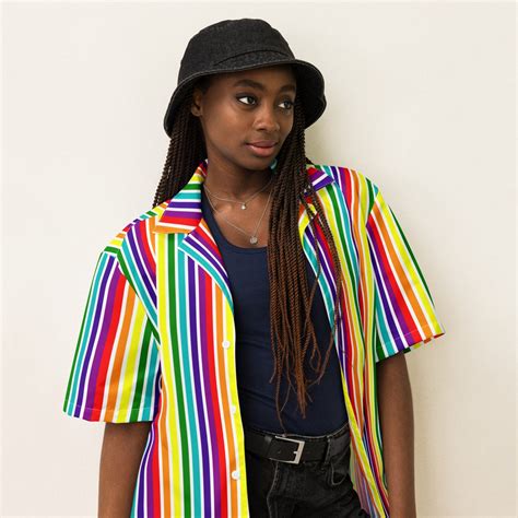 Lgbtq Rainbow Striped Unisex Button Down Shirt Gay Lesbian Pride Streetwear Shirt Lgbtq