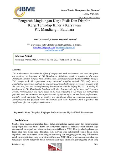 PDF Pengaruh Lingkungan Kerja Fisik Dan Disiplin Kerja Terhadap