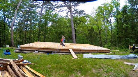 How To Build Off Grid Cabin DIY First Wall Going Up YouTube