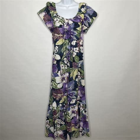 Hilo Hattie Vintage 2000s Blue Purple Floral Ruffled Hawaiian Midi Dress Grailed