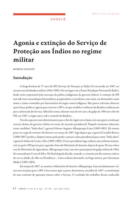 Pdf Agonia E Extin O Do Servi O De Prote O Ao Ndio Na Ditadura Militar