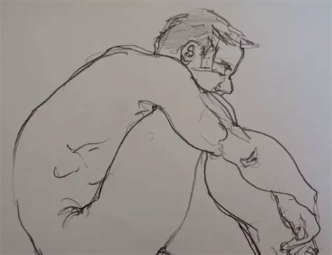 Original Censored Pencil Drawing Of A Male Nude In A Floor Seated Crouched Pose Picclick Uk