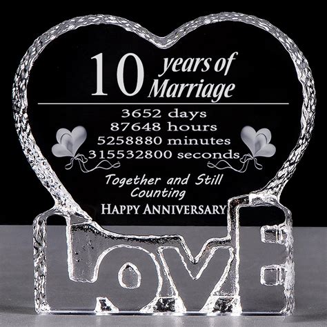 Ywhl 10 Year Crystal 10th Wedding Anniversary Paperweight Keepsake T For Her Wife Girlfriend