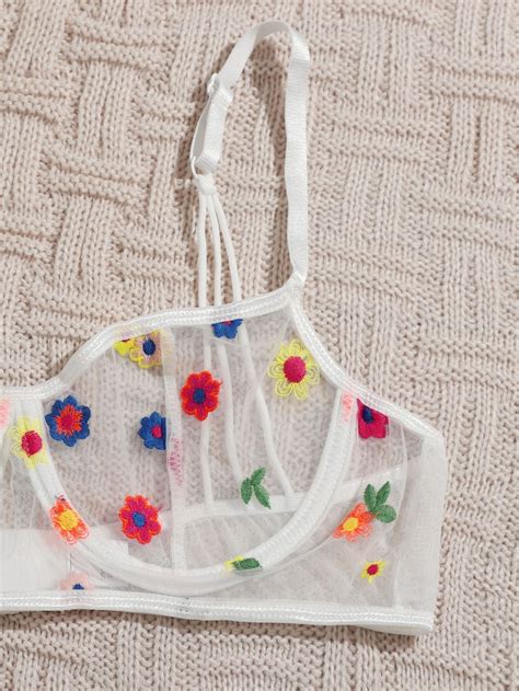 Floral Pattern Mesh Underwire Lingerie Set White Xl Artofit