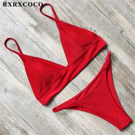 Rxrxcoco Push Up Bikinis Sexy Brazillian Swimsuit Women Halter Bandage Bikini Padded