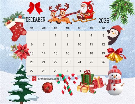 printable calendar december 2026 1
