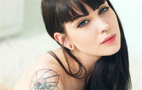 Wallpaper Girl Photo Blue Eyes Model Tattoo Brunette Portrait Closeup For Mobile And