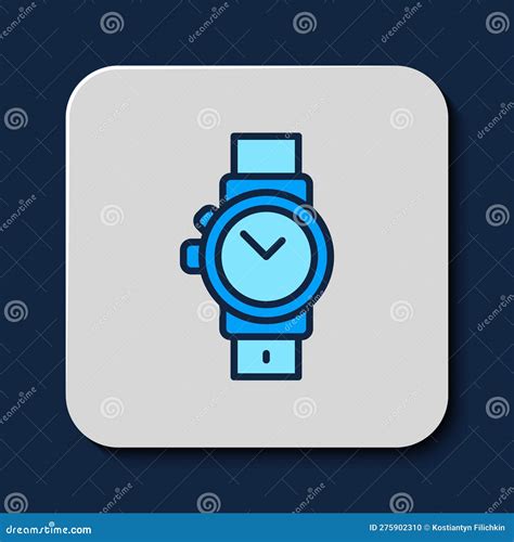 Icono De Reloj De Pulsera De Contorno Relleno Aislado En Fondo Azul