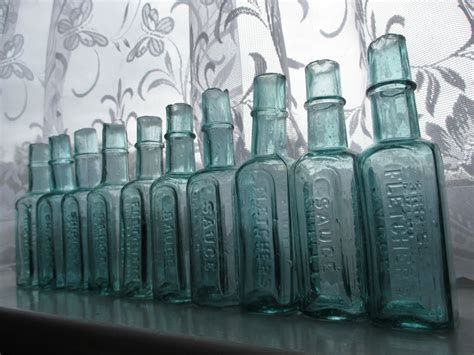 10x Small Vintage Old Shear Lip Victorian Bottles Fletcher S Sauce Shipley C1900 Ebay