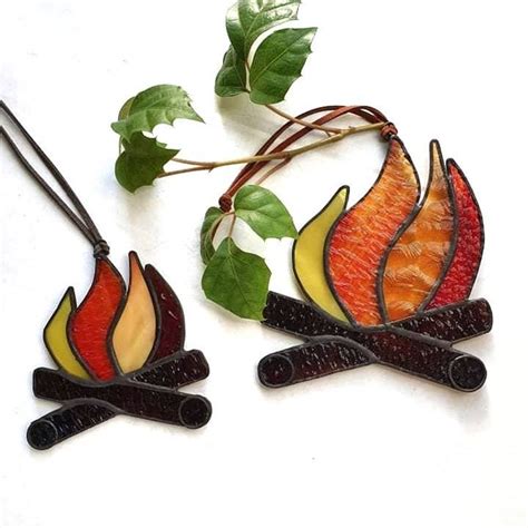 Campfire Suncatcher Stained Glass Large Camping Ornament Etsy