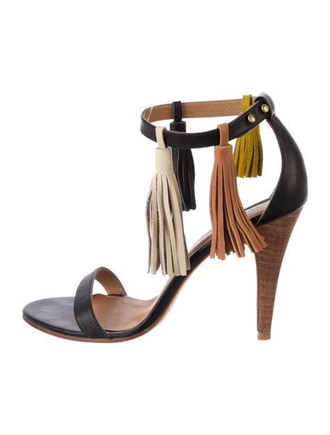 Chloé Leather Colorblock Pattern T Strap Sandals Black Sandals Shoes