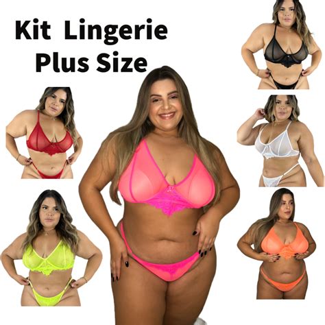 Kit Lingerie Plus Size Tule Transparente Cores B Sica E Neon Sexy Shopee Brasil