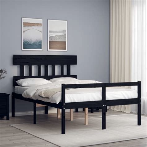 The Living Store Bedframe Met Hoofdbord Massief Hout Zwart 4FT6 Double