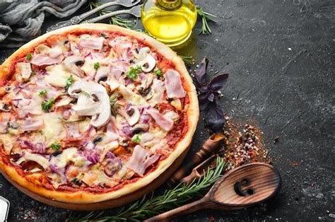 Premium Photo Traditional Italian Pizza With Mushrooms And Bacon Top