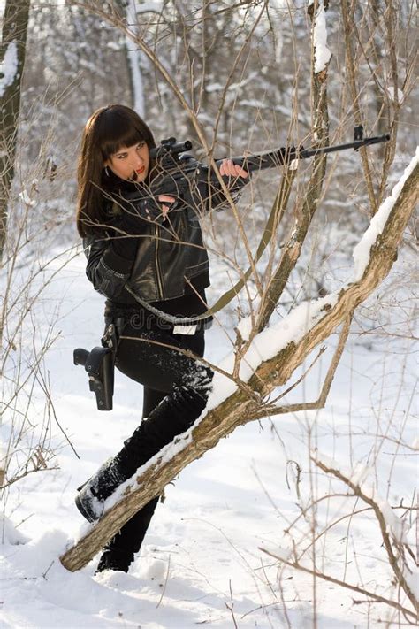 Woman with a sniper rifle stock image. Image of lady - 29020281