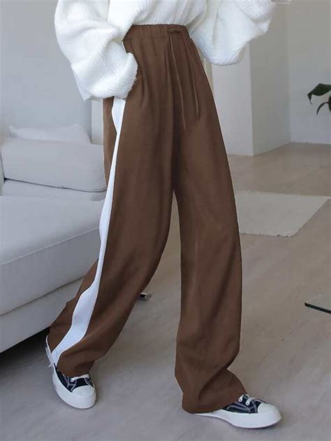 Dazy Drawstring Waist Contrast Side Seam Pants Shein Usa