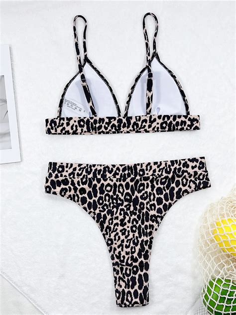 Sexy Leopard Padded Female Swimsuit High Waist Bikini Women Swimwear Two Pieces Bikini Set