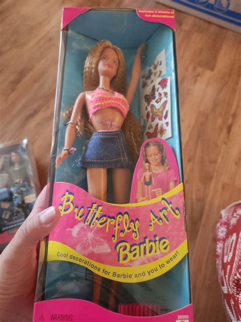Vintage 90s BARBIE Doll Summer Butterfly Art TATTOO Bikini 1998 Mattel New
