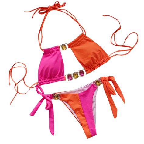 Jamicy Womens Bathing Suits Piece Hot Spring Wear Women S Color Coded Halter Swimsuit Crystal