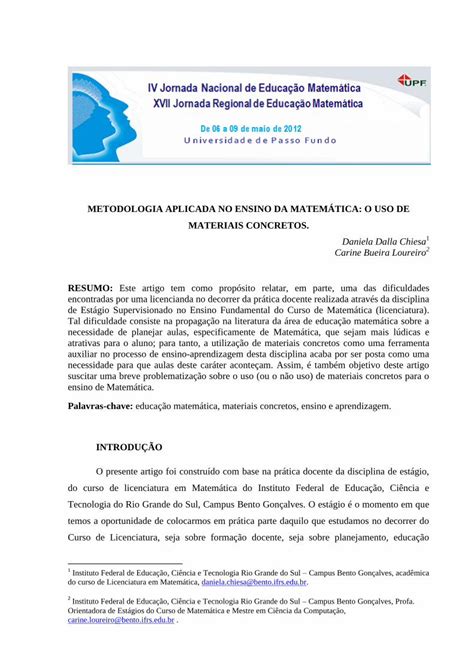 PDF METODOLOGIA APLICADA NO ENSINO DA MATEMÁTICA O anaisjem upf br