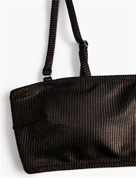 Kahve Kadın Straplez Bikini Üstü Dokulu Kaplı Simli SAK BM Koton