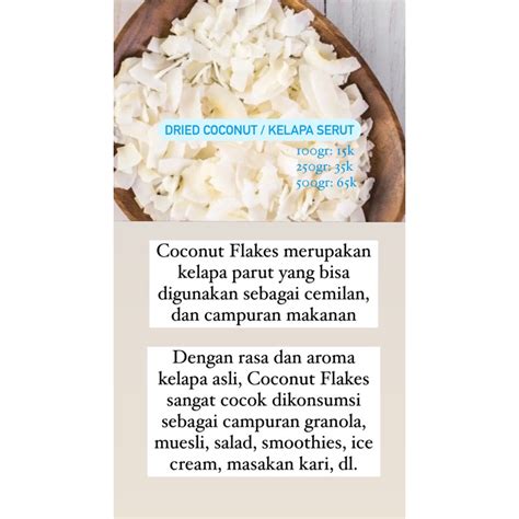 Jual Dried Coconut Flakes Kelapa Serut Gr Gr Gr Shopee