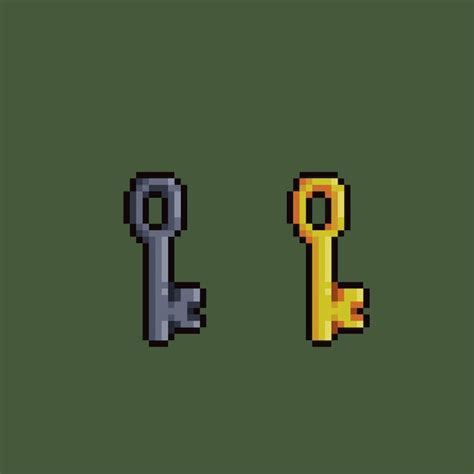 Premium Vector Iron And Golden Key In Pixel Art Style