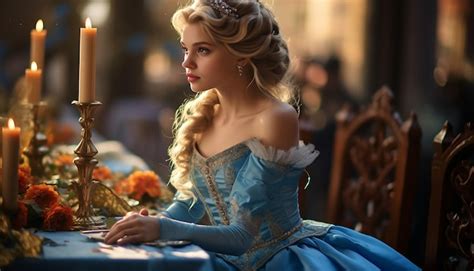 Premium Photo A Girl Like Princess Blonde Hair In A Blue Princess Dress