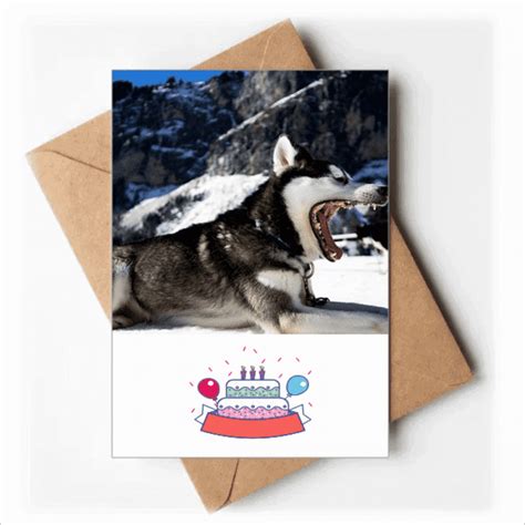 Boca Grande Perro Nieve Husky Picture Tarjetas De Cumpleaños En Sobres