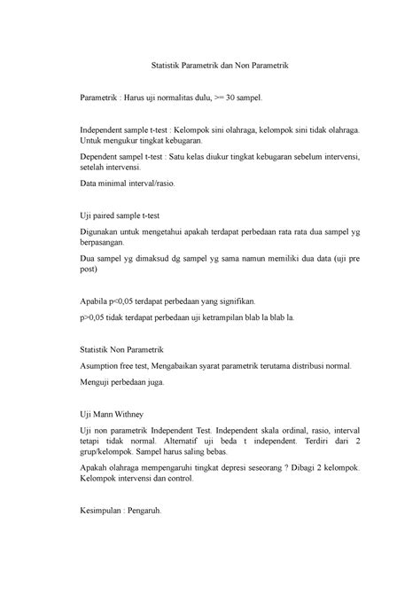 Statistik Parametrik Dan Non Parametrik Statistik Parametrik Dan Non