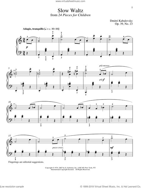 Kabalevsky Slow Waltz Sheet Music For Piano Solo [pdf]