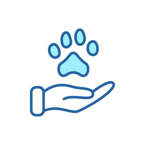 Animal Paw and Human Hand Linear Icon. Animal Donation, Care and ...