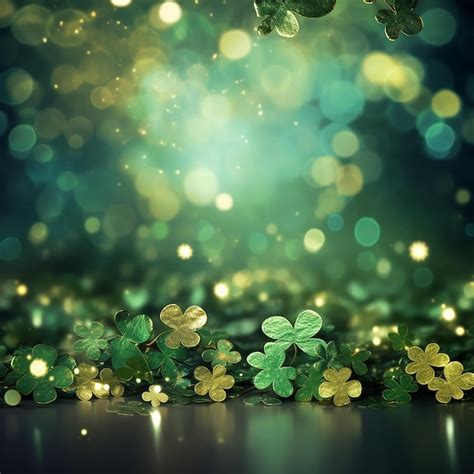 Premium Photo Festive Background With Shining Clover Shamrocks