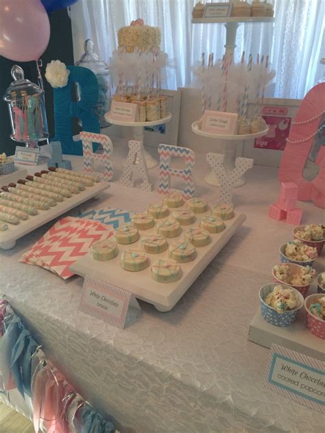 Sweet Simplicity Bakery — Gender Reveal Dessertcandy Table In White