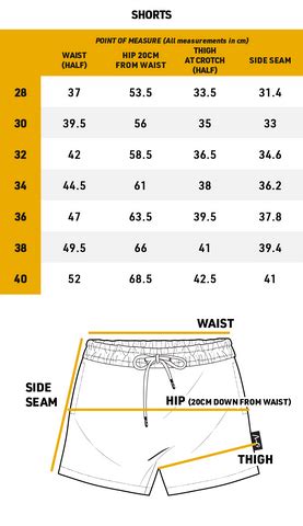 Shorts Size Chart