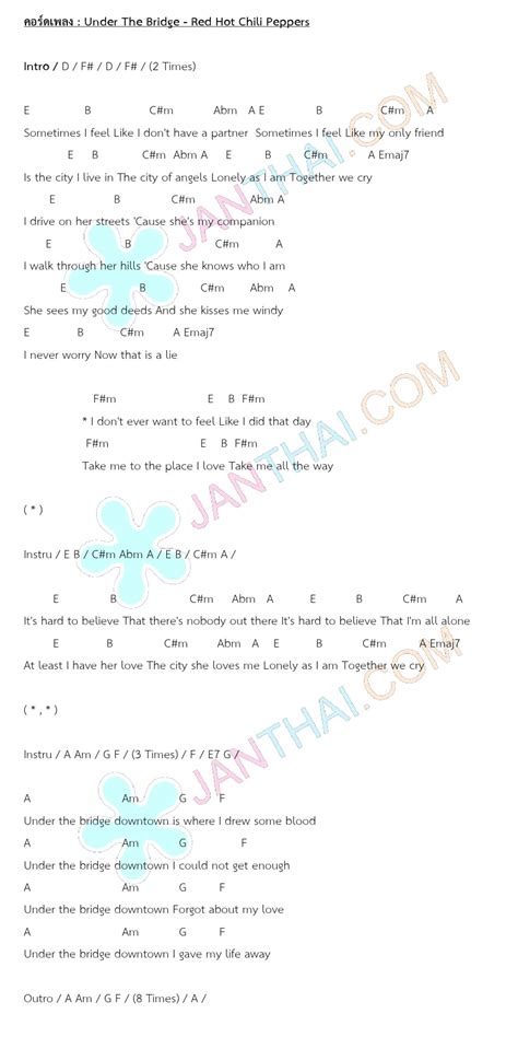 คอรดเพลง Under The Bridge Red Hot Chili Peppers JANTHAI Music คอรดกตาร เนอเพลง คอรด