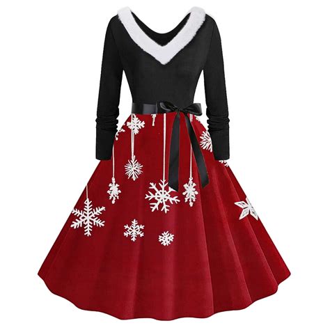 Buigttklop Christmas Dress for Women 2024,Vintage Christmas Printed