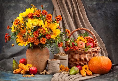 Autumn Arrangement Colorful Bouquet Fall Vase Fruits Arrangement