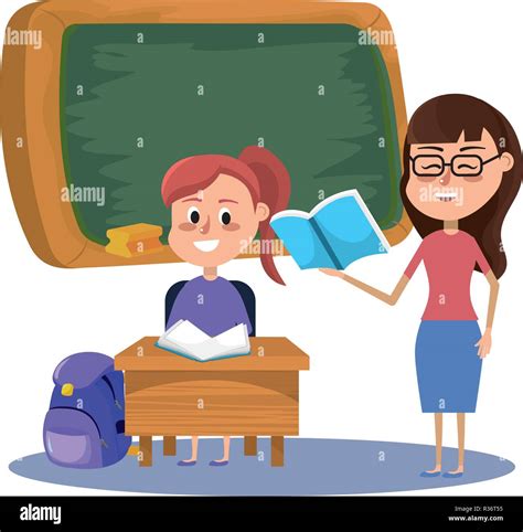 Elementary School Girl With Teacher In The Classroom Cartoon Vector Illustration Graphic Design