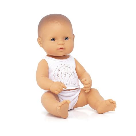 Baby Doll Caucasian Brunette Boy 32cm Miniland Teach Play